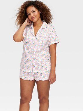 Roller Rabbit x Target Women’s Geo Hearts Short Sleeve & Shorts PJ Set (Size Lg)
